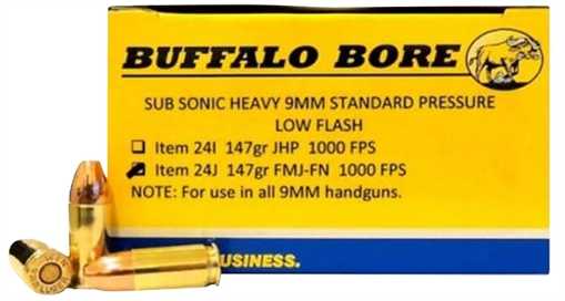 Buffalo Bore Ammunition Subsonic Strictly Business 9mmLuger 147gr Full Metal Jacket Flat Nose 20 Per Box/12 Case 24J20