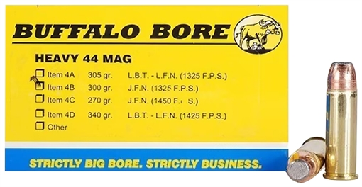 Buffalo Bore Ammunition Heavy Strictly Business 44Rem Mag 300gr Semi Jacketed Flat Point 20 Per Box/12 Case 4B20