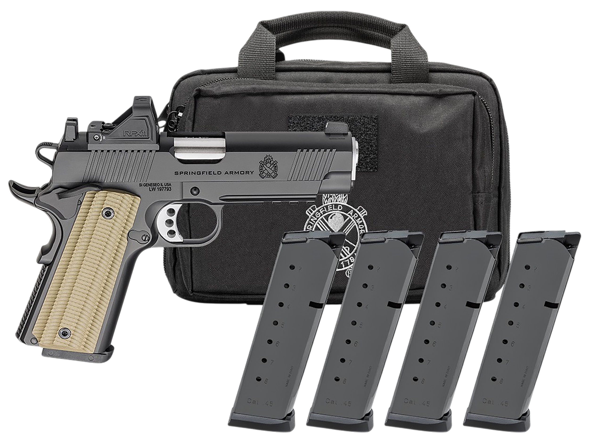 Springfield 1911 Operator AOS Gear Pac Optic Ready Pistol PO9228AOSPAC, 45 ACP, 4.25in, VZ G10 Grips, Black Cerakote Finish, 8 Rds