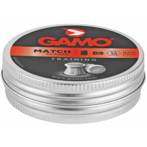 Gamo Match, Pellets, 177PEL, Flat Nose, Tin, 250/Pack