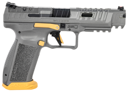 Canik SFX Rival 9mm, 5" Barrel, Gray, Gold Accents, Optic Ready, 18rd