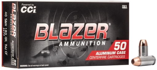 CCI Blazer Clean-Fire Handgun 40S&W Lead Free 180gr Total Metal Jacket 50 Per Box/20 Case 3477