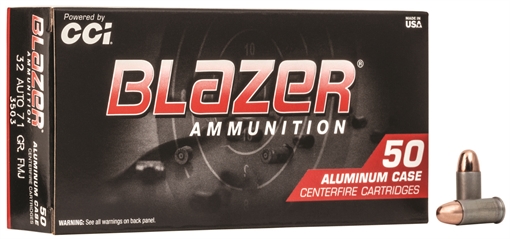 CCI Blazer Handgun 32ACP 71gr Total Metal Jacket 50 Per Box/20 Case 3503