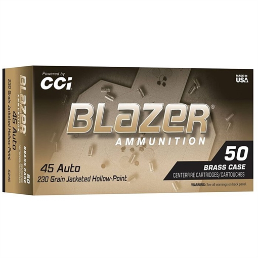 Blazer Ammunition Blazer Brass Hollow Point, 45 ACP, 230 Grain, Jacketed Hollow Point, 50 Round Box 5245