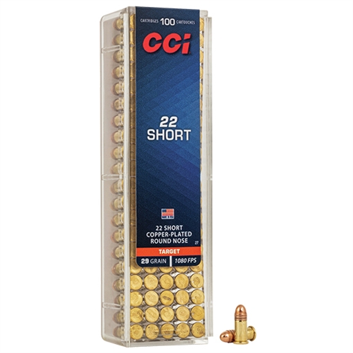 CCI CCI Target & Plinking Rimfire Ammo 22 Short 29 gr. Copper-Plated Round Nose 100 rd. 0027
