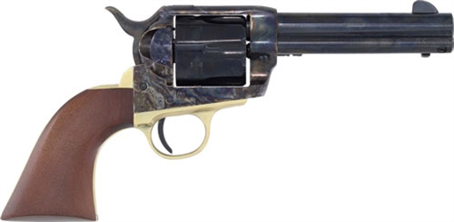 Cimarron Pistolero, Single Action Only Revolver, 9MM, 4.75" Barrel, Steel, Color Case Hardened Finished Receiver, Blued Finish Barrel, Brass Backstrap/Trigger Guard, Wood Grips, Fixed Sights, 6 Rounds PPP9MM