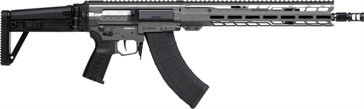 CMMG DISSENT MK47, Semi-automatic Rifle, 7.62X39mm, 14.3" Medium Taper Barrel, 16.1" OAL with Pinned and Welded ZEROED SVD Muzzle Brake, Cerakote Finish, Tungsten, Free Float M-LOK Handguard, DISSENT Side Folding Stock, Manual Safety, 30 Rounds, 2 Magazine