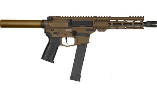 CMMG Banshee MK10, Semi-automatic Pistol, 10MM, 8" Threaded Barrel, .578x28, CMMG Zeroed Linear Compensator, Cerakote Finish, Midnight Bronze, M-LOK Handguard, CMMG Zeroed Polymer Grip, Pistol Tube, Manual Safety, 30 Rounds, 1 Magazine, Accepts GLOCK Patte