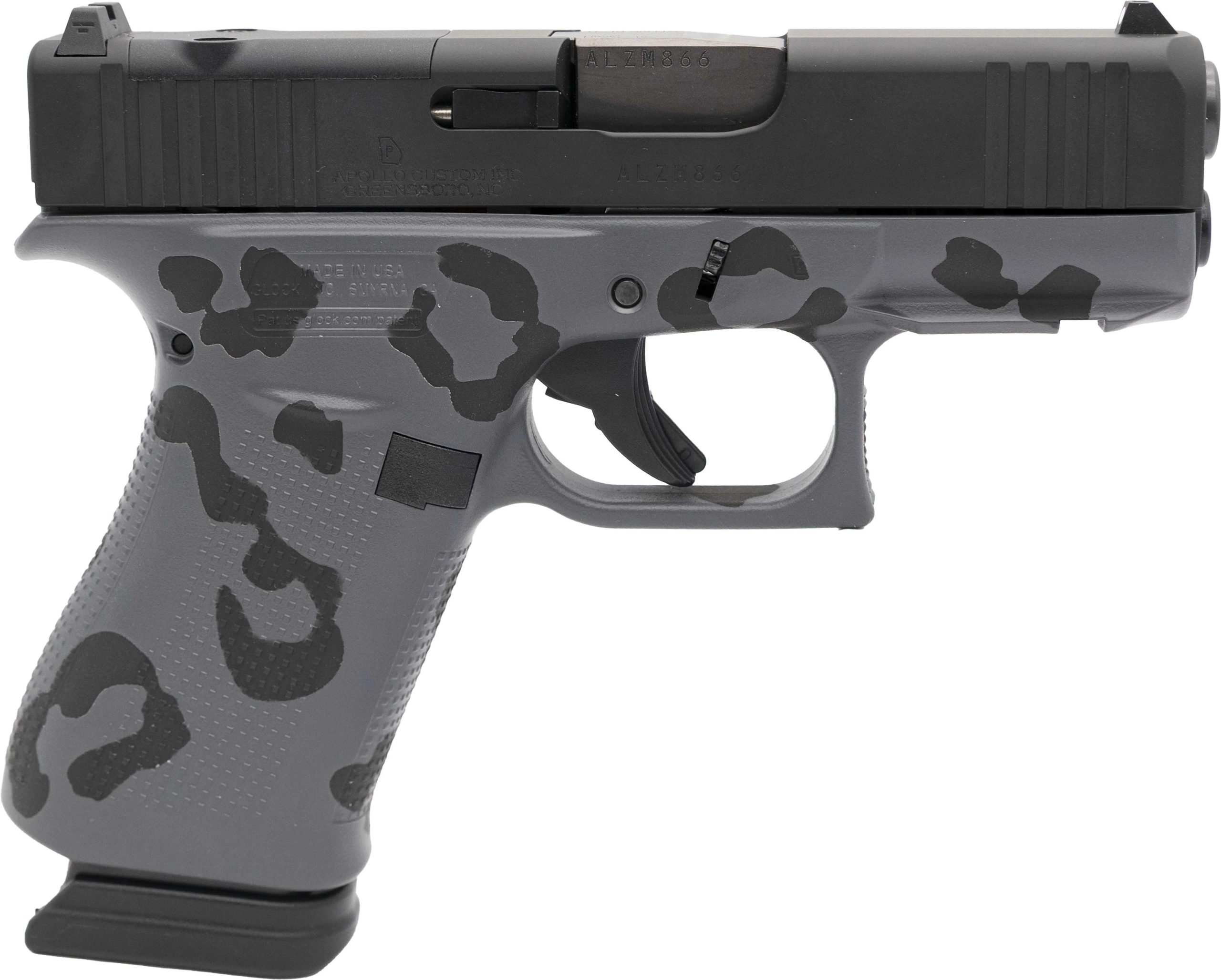 Glock 43X MOS Pistol ACG-79358UFM15, 9mm, 3.39", "Leopard Concrete" Grips, Fixed Sights, Optic Ready, 15 Rds