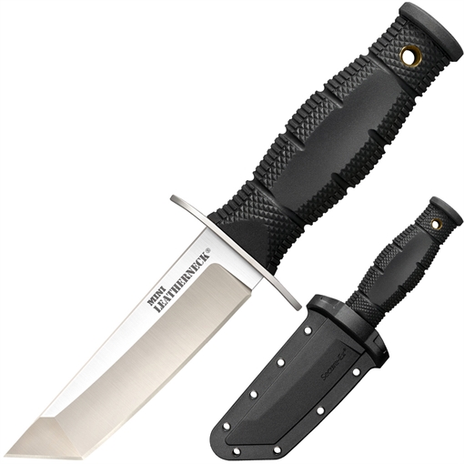 Cold Steel Leatherneck Mini 3.50" Fixed Tanto Plain Satin 8Cr13MoV SS Blade/3.25" Black Deep Checkered w/Double Quillon Guard Kray-Ex Handle Includes Sheath CS39LSAA