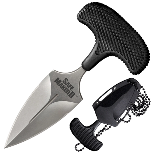 Cold Steel Safe Maker II 3.25" Fixed Spear Point Plain Stone Washed AUS-8A SS Blade/ Black Textured Kray-Ex Handle Includes Sheath CS12DCST