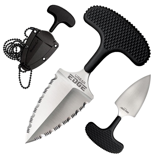 Cold Steel Urban Edge 2.50" Fixed Serrated Stone Washed Japanese AUS-8A SS Blade/Black Textured Kray-Ex Handle CS43XLSS