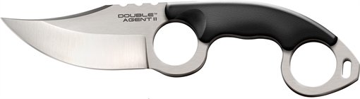 Cold Steel Double Agent ll 3" Fixed Plain Satin AUS-8A SS Blade Black w/Double Ring Griv-Ex Handle Includes Bead Chain Lanyard/Sheath CS39FN