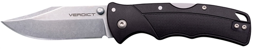 Cold Steel Verdict 3" Folding Clip Point Plain Stonewashed 4116 SS Blade/Black GFN Handle Includes Belt Clip CSFLC3CPSSZ