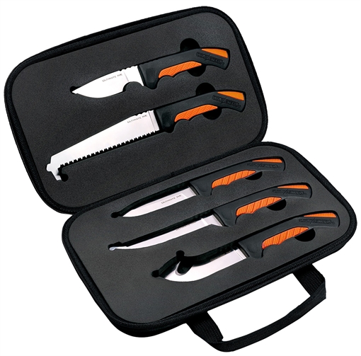 Cold Steel Hunting Kit Includes Caper Blade, Skinning Blade w/Gut Hook, General Purpose Blade, Boning blade, Bone Saw, Handle & Case CSFXFLDKIT