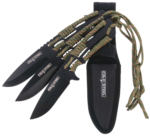 Cold Steel Throwing Knives Set of 3 4.40" Fixed Clip Point Plain Black Oxide 420 Stainless Steel Blade, Paracord Wrap Handle CSTH44KVD3PK