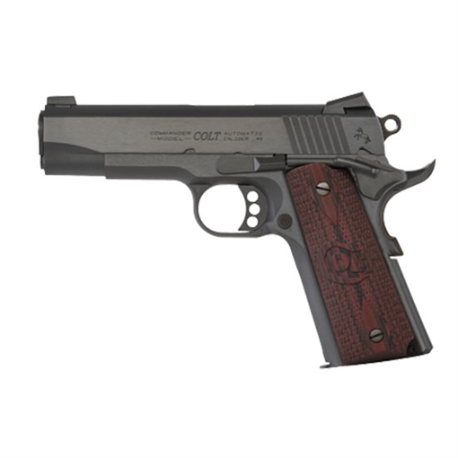 Colt's Manufacturing Combat Commander, 1911, Semi-automatic, Metal Frame Pistol, Commander Size, 45ACP, 4.25" Barrel, Steel, Blued Finish, G10 Checkered Black Cherry Grips, White Dot Carry Novak Sights, 8 Rounds, 1 Magazine O4940XE