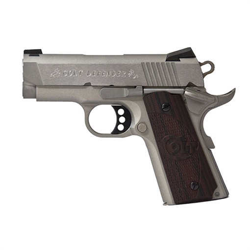 Colt's Manufacturing Defender SS, Compact 1911, Semi-automatic, Metal Frame Pistol, 45ACP, 3" Barrel, Alloy, Stainless Finish, G10 Grips, White Dot Carry Novak Sights, 7 Rounds, 1 Magazine O7000XE