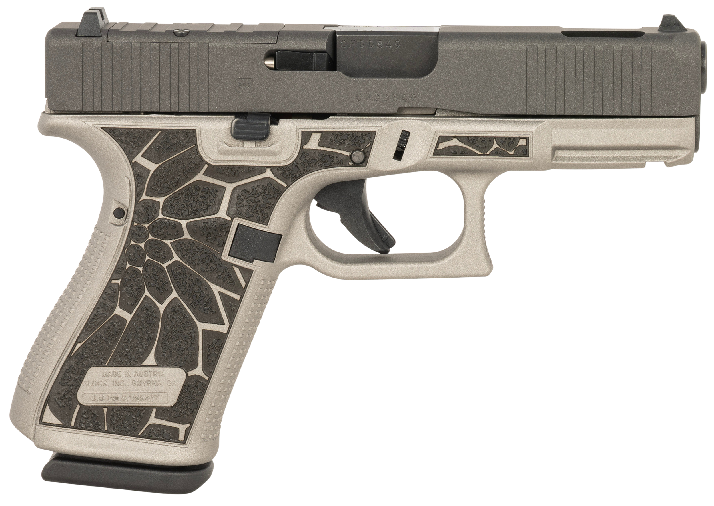 Glock G19 Gen5 MOS Optic Ready Pistol UA195S204NCRUPTI, 9mm, 4.02in, Black/Silver Textured Grips, Titanium Silver Cerakote Finish, 15 Rds