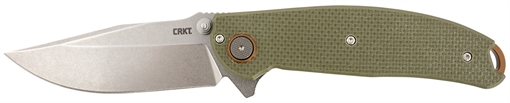 CRKT Butte 3.36" Folding Plain Stonewashed D2 Steel Blade/OD Green G10 Handle Includes Pocket Clip 2471
