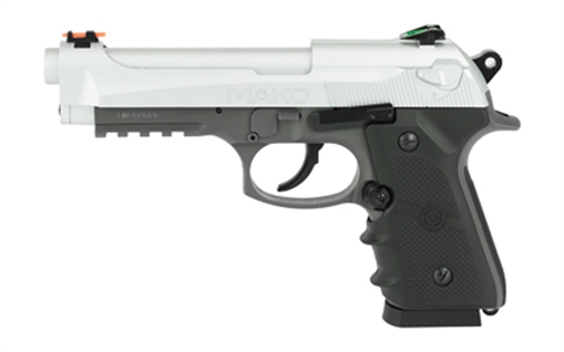 Crosman Mako CO2 Powered Blowback BB Pistol, Semi Automatic, Silver Metal Slide and Steel Barrel, 20 Round Drop Out Magazine, Fiber Optic Sights, 450 Feet Per Second CM9B