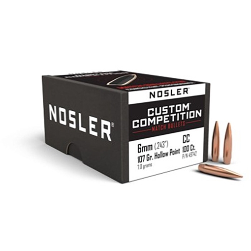 Nosler Custom Competition Bullets 6mm .243" 107 gr HPBT 250/ct 45425