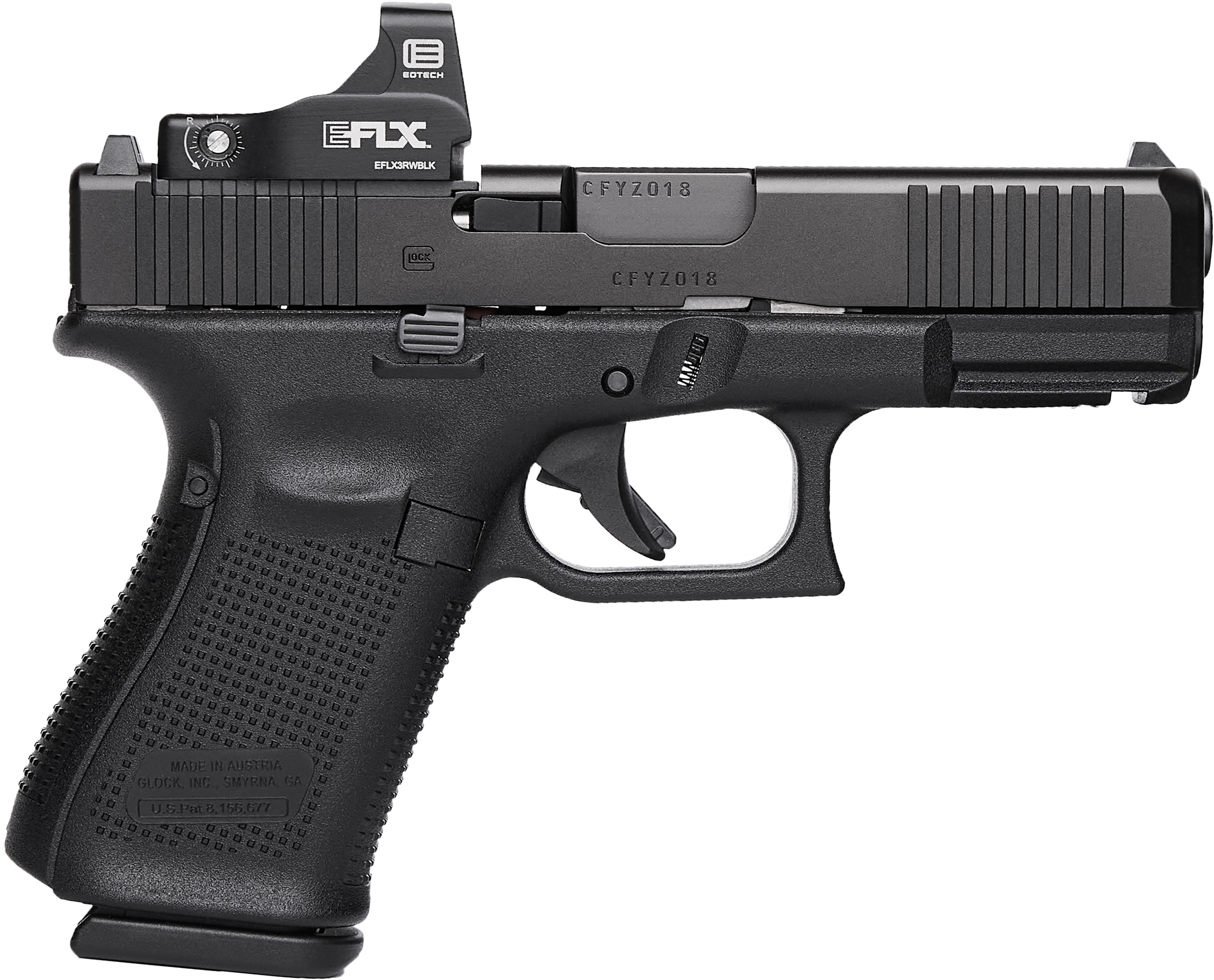Glock G19 Gen5 MOS EoTech Combo Optic Ready Pistol PA195E203MOS, 9mm, 4.02in, Interchangeable Backstrap Grips, Black Finish, 15 Rds