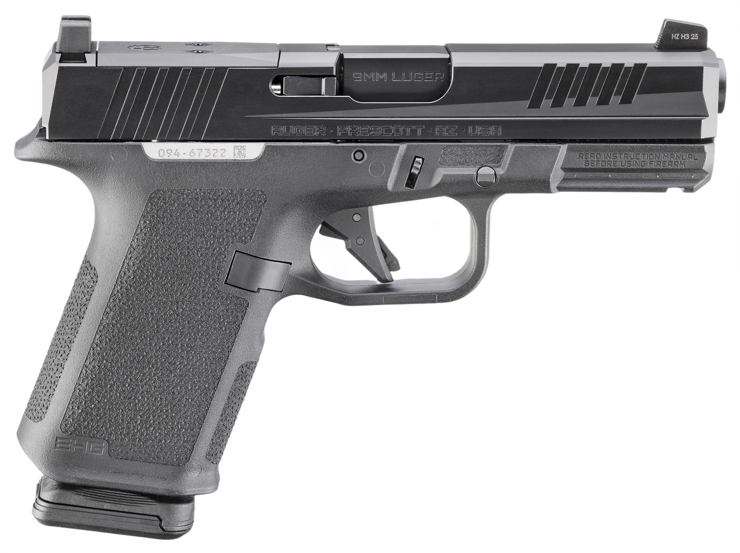 Ruger RXM Semi-Auto Pistol 19415, 9mm, 4", Magpul EHG Black Frame, Black FNC Nitride Slide, Optics Ready, 15 Rd