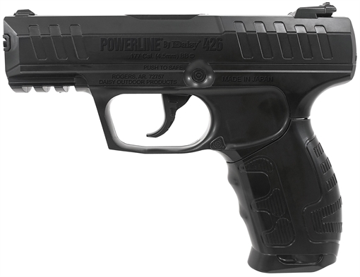 Daisy 426 Powerline Air Pistol CO2 177 Semi-Automatic 15 Shot Built-In BB Magazine, Smooth Bore Steel Barrel, Blade Front/Fixed Open Rear Sights, Molded Black Grip 980426442