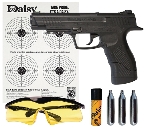 Daisy 415 Powerline Kit CO2 177 BB 21+1 495 fps, Black Polymer Frame with Pic. Rail, Fiber Optic Sight, Includes Ammo/Target/Glasses/CO2 Cartridges 985415242
