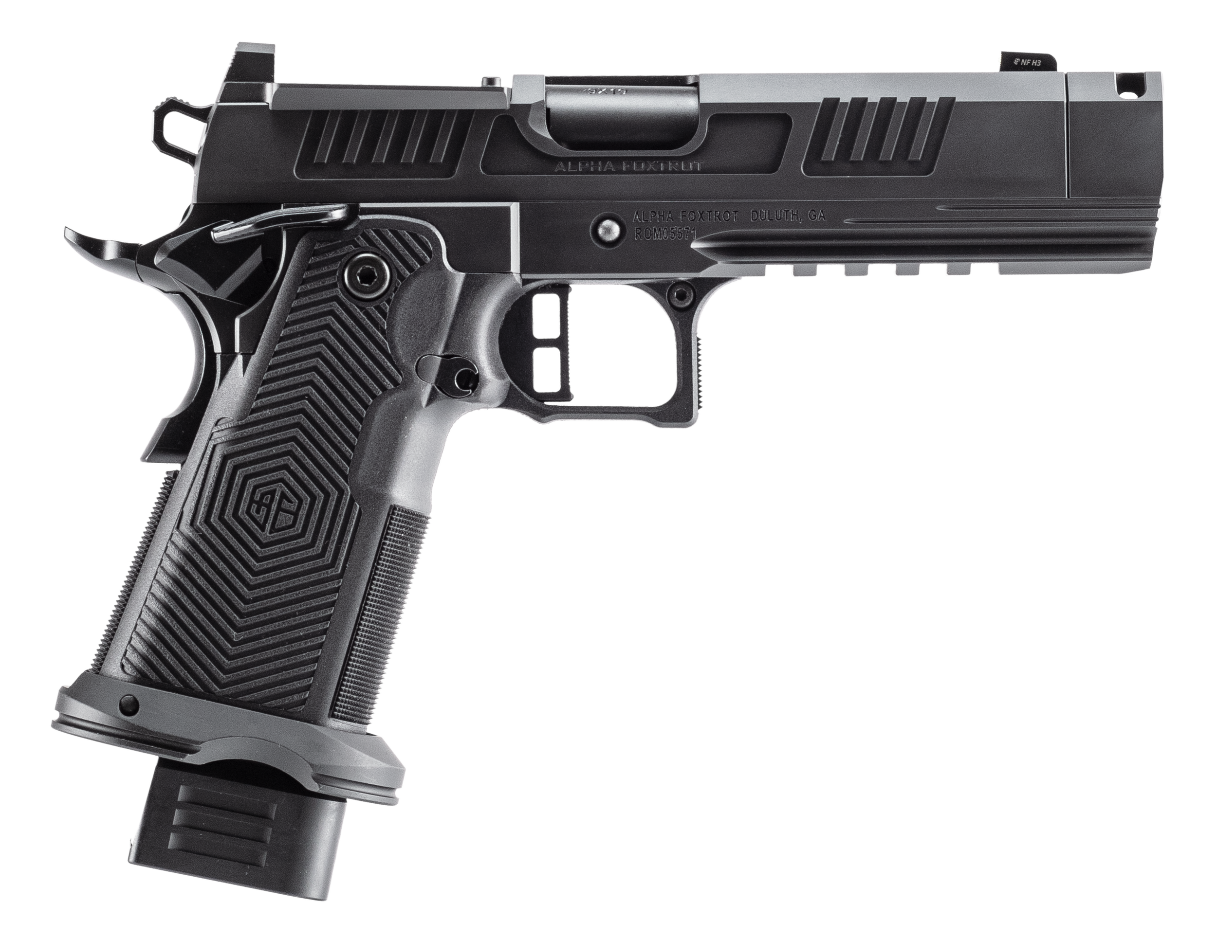 Alpha Foxtrot AF1911 Romulus Optic Ready Pistol AA39X1CIF-XDBK10, 9mm, 4.25in, Polymer Grips, Black DLC Finish, 10 Rds