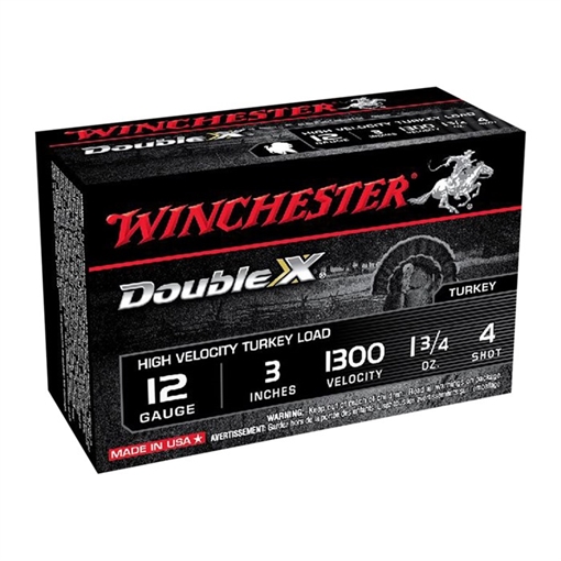 Winchester Ammo Double X High Velocity Turkey 12Gauge 3" 1 3/4oz 4Shot 10 Per Box/10 Case STH1234
