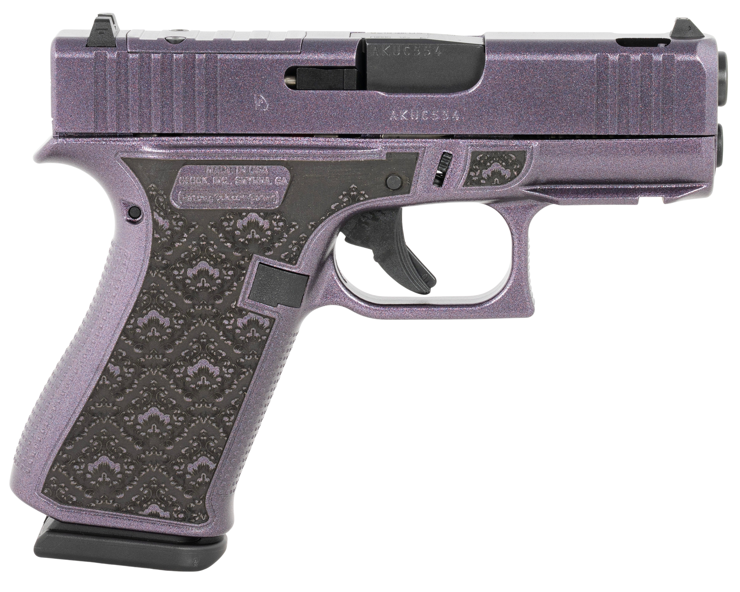 Glock G43X MOS Optic Ready Pistol UX435204NAMYT, 9mm, 3.41in, Amethyst Purple/Black Cerakote Finish, 10 Rds