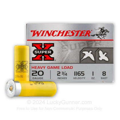 Winchester 20ga 2 3/4″ 1165 Velocity 1oz 8 shot 250 Rounds #XU20H8