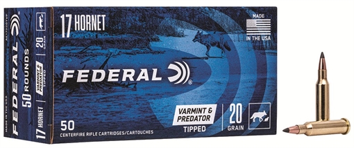 Federal American Eagle Varmint & Predator Rifle Ammunition .17 Hornet 20 gr V-tip 3610 fps AE17H20TVP