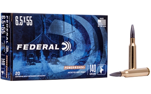 Federal Federal Power-Shok Rifle Ammo 6.5x55 Swedish 140 gr. Jacketed Soft Point 20 rd. 6555B