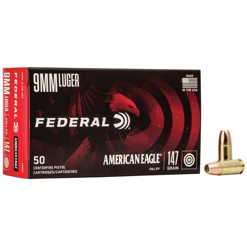 Federal American Eagle Handgun Ammunition 9mm Luger 147 gr FMJ 1000 fps 1000/ct AE9FP CASE
