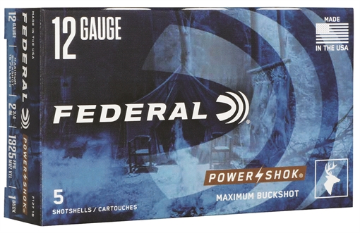Federal Power-Shok Buckshot 12 ga 2-3/4" 16 Pellets 1325 fps #1B 5/ct F127 1B F1271B