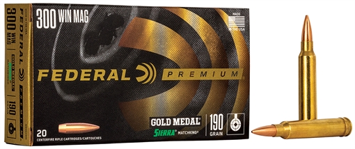 Federal Premium Gold Medal Sierra MatchKing Rifle Ammunition .300 Win Mag 190 gr BTHP 2900 fps - 20/ct GM300WM