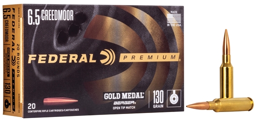 Federal Premium Gold Medal 6.5Creedmoor 130gr Berger Hybrid Open Tip Match 20 Per Box/10 Case GM65CRDBH130