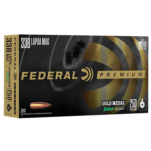 Federal Premium Gold Medal Rifle Sierra MatchKing Ammunition .338 Lapua Mag 250 gr BTHP 2950 fps - 20/ct GM338LM
