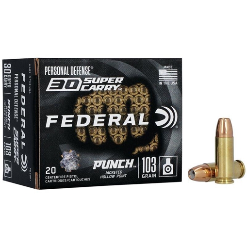Federal Punch Personal Defense 30SuperCarry 103gr Hollow Point 20 Per Box/10 Case PD30P1