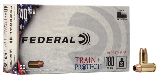 Federal Train + Protect 40S&W 180gr Versatile Hollow Point 50 Per Box/10 Case TP40VHP1