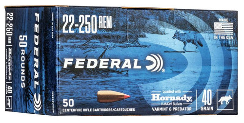Federal Varmint & Predator 22-250 Remington 40gr, Hornady V-Max, 50rd Box