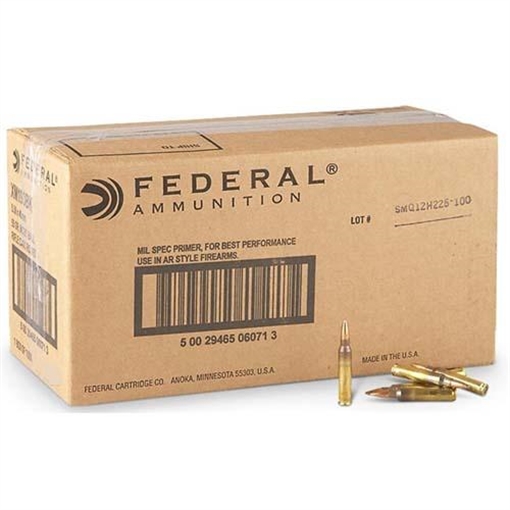 Federal XM193 Rifle Ammunition 5.56mm 55 gr FMJ 3165 fps 500/ct Case (25-20/ct Boxes) XM193FC
