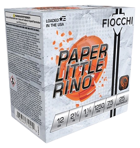 FIOCCHI PAPER WHITE RHINO AMO 12GA 2.75 IN 1 1/8 OZ #7.5 1250FPS 25-RD ( 10 BOXES PER CASE ) 12FPWR75