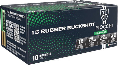 Fiocchi Less Than Lethal 12 Ga, 2.75" Shell, 15 Pellet, Rubber Buckshot, 10rd Box
