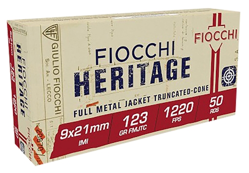 Fiocchi Heritage mmIMI 123gr Full Metal Jacket Truncated Cone 50 Per Box/20 Case 9X21
