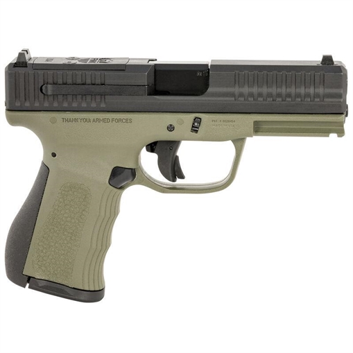 FMK G3 9mm Luger 14+1 4" Stainless Steel Barrel, Black Optic Cut/Serrated Carbon Steel Slide, OD Green Polymer Frame w/Picatinny Rail, Black Backstrap Grip FMKG49OD