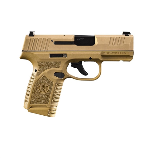 FN America Reflex, Semi-automatic Pistol, Polymer Frame, Internal Hammer Fired, Single Action Only, Micro Compact, 9MM, 3.3" Cold Hammer Forged Barrel, PVD Finish, Flat Dark Earth, Manual Safety, Tritium Front Sight, 2 Dot Rear Sight, 2 Magazines, (1) 15 R